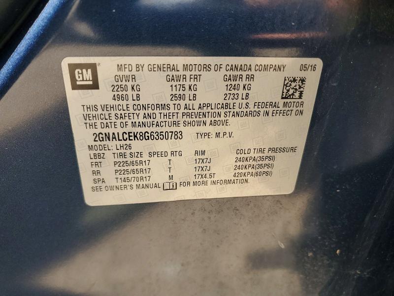 Продаж на аукціоні авто 2016 Chevrolet Equinox, vin: 2GNALCEK8G6350783, номер лоту: 54068876