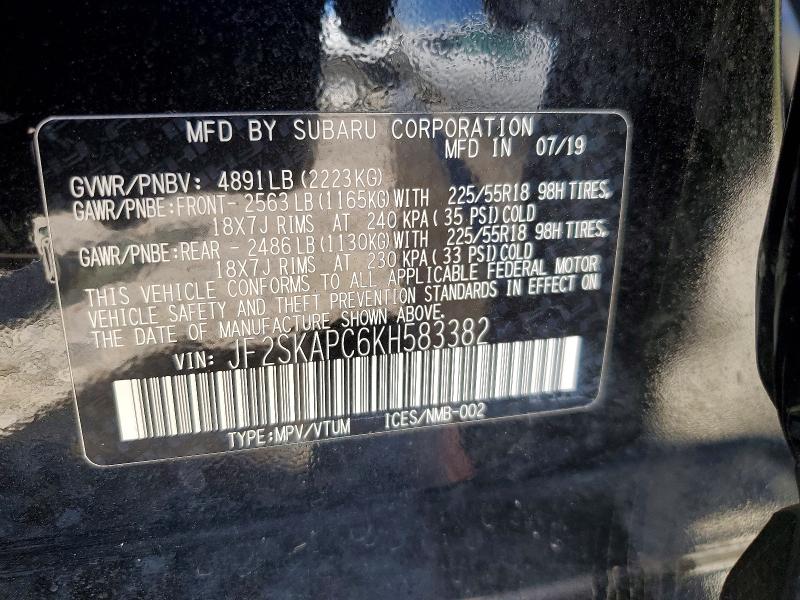 Aukcja sprzedaży 2019 Subaru Forester, vin: JF2SKAPC6KH583382, numer aukcji: 53273106