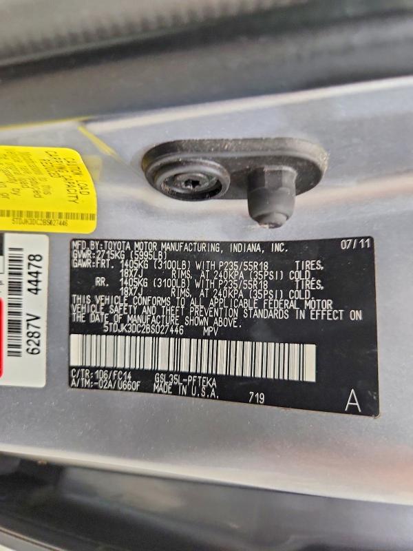 2011 Toyota Sienna მანქანა იყიდება აუქციონზე, vin: 5TDJK3DC2BS027446, აუქციონის ნომერი: 54631226