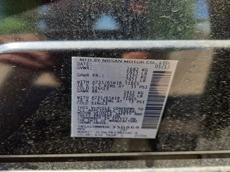 54143166 :رقم المزاد ، 5N1AL0MM4DC350868 vin ، 2013 Infiniti Jx35 مزاد بيع