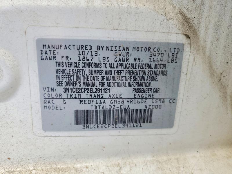 2014 Nissan Versa Note მანქანა იყიდება აუქციონზე, vin: 3N1CE2CP2EL391121, აუქციონის ნომერი: 55103666