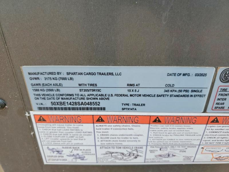 Aukcja sprzedaży 2025 Spartan Cargo Unknown, vin: 50XBE1428SA048552, numer aukcji: 54521506