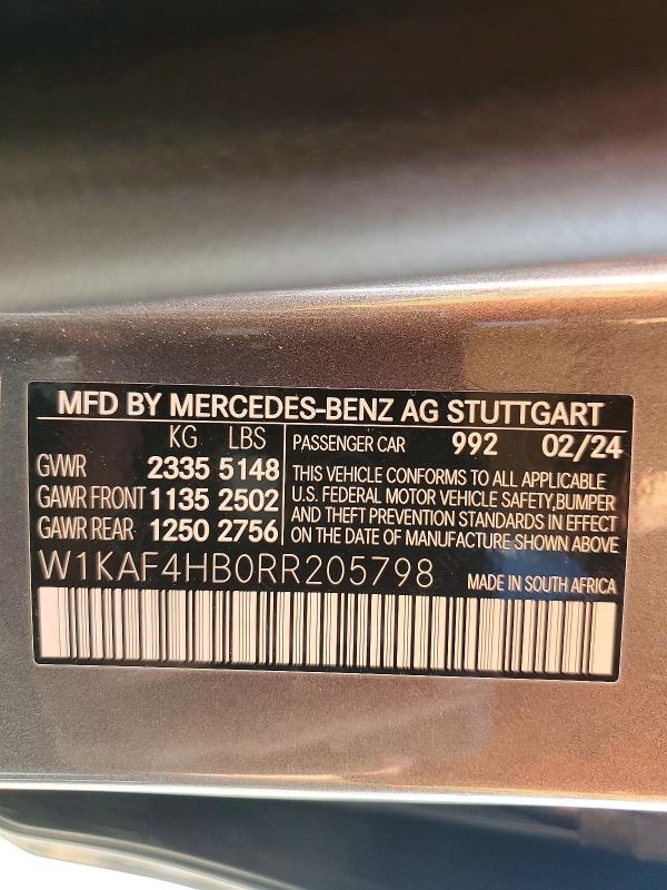 Продаж на аукціоні авто 2024 Mercedes-benz C, vin: W1KAF4HB0RR205798, номер лоту: 51090906