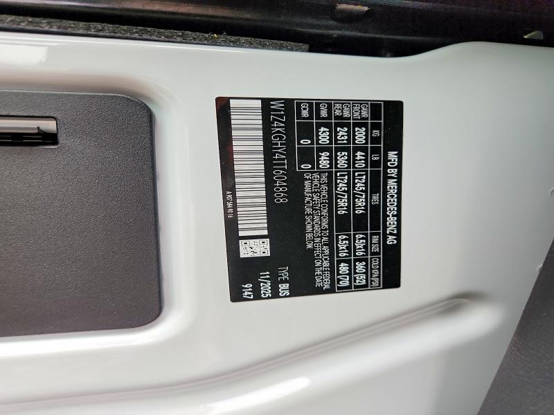 Aukcja sprzedaży 2026 Mercedes-benz Sprinter, vin: W1Z4KGHY4TT604868, numer aukcji: 54880996