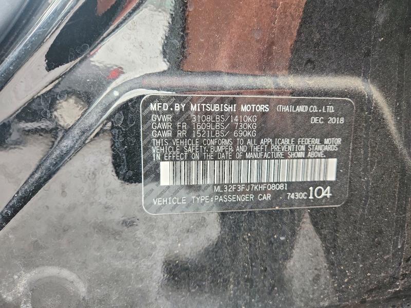 2019 Mitsubishi Mirage მანქანა იყიდება აუქციონზე, vin: ML32F3FJ7KHF08081, აუქციონის ნომერი: 54500496