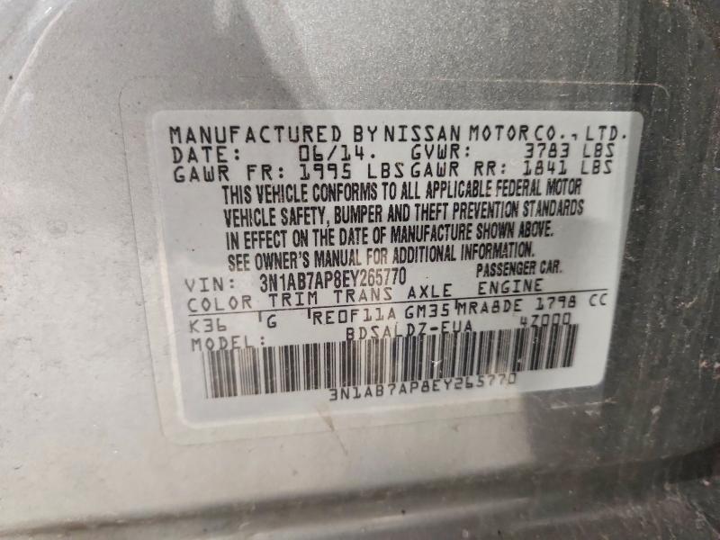 54917756 :رقم المزاد ، 3N1AB7AP8EY265770 vin ، 2014 Nissan Sentra مزاد بيع