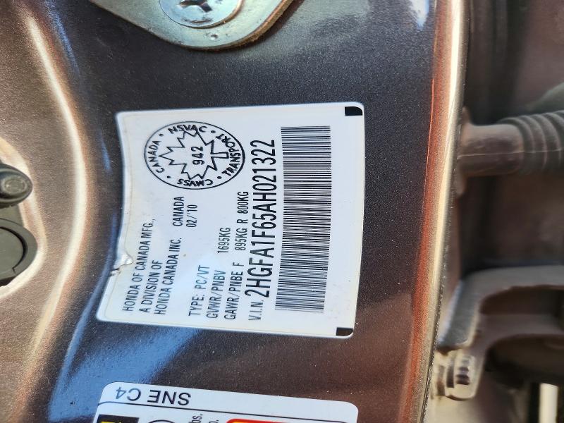 2010 Honda Civic მანქანა იყიდება აუქციონზე, vin: 2HGFA1F65AH021322, აუქციონის ნომერი: 51807356