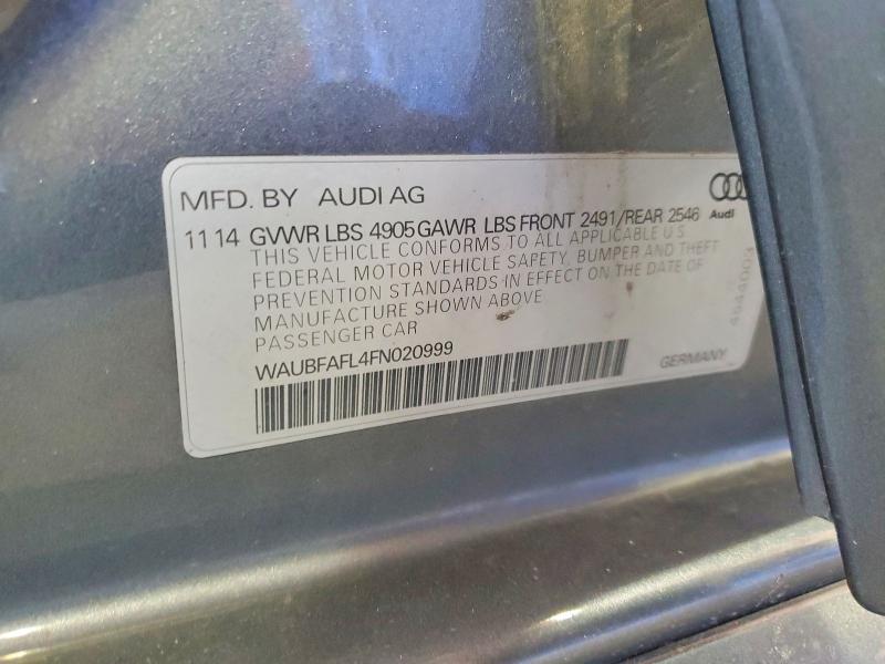 53339286 :رقم المزاد ، WAUBFAFL4FN020999 vin ، 2015 Audi A4 مزاد بيع