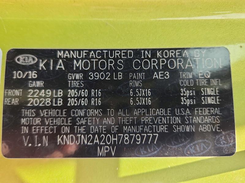 2017 Kia Soul მანქანა იყიდება აუქციონზე, vin: KNDJN2A20H7879777, აუქციონის ნომერი: 52726756