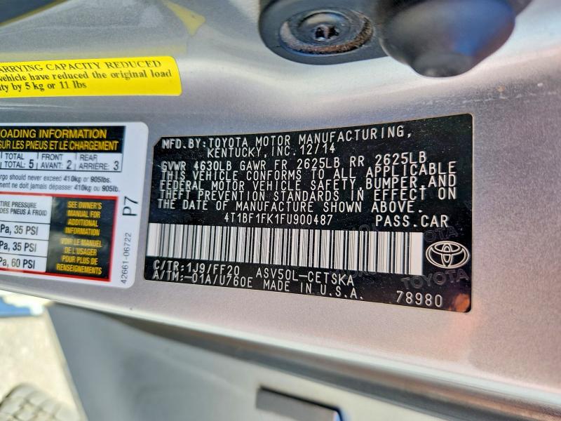 Aukcja sprzedaży 2015 Toyota Camry, vin: 4T1BF1FK1FU900487, numer aukcji: 52585416
