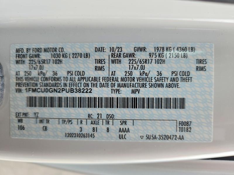 2023 Ford Escape მანქანა იყიდება აუქციონზე, vin: 1FMCU0GN2PUB38222, აუქციონის ნომერი: 54842006