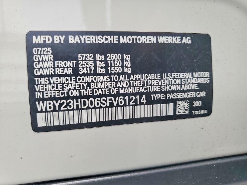 2025 Bmw I4 მანქანა იყიდება აუქციონზე, vin: WBY23HD06SFV61214, აუქციონის ნომერი: 55374526