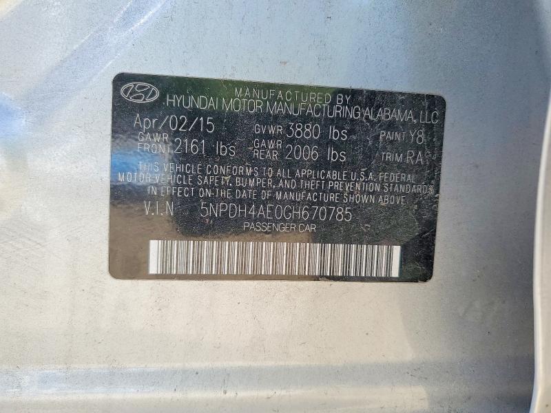 2016 Hyundai Elantra მანქანა იყიდება აუქციონზე, vin: 5NPDH4AE0GH670785, აუქციონის ნომერი: 53353196