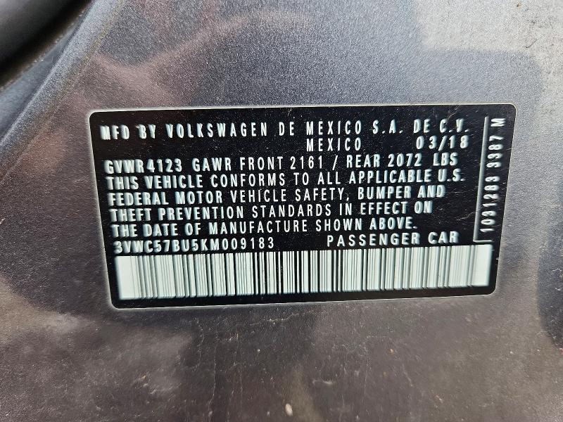 52753316 :رقم المزاد ، 3VWC57BU5KM009183 vin ، 2019 Volkswagen Jetta مزاد بيع