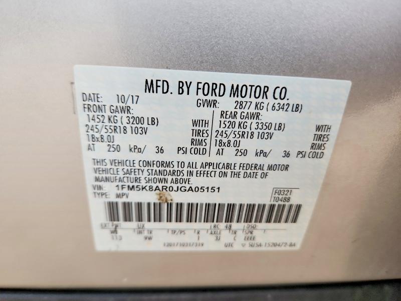 54109196 :رقم المزاد ، 1FM5K8AR0JGA05151 vin ، 2018 Ford Explorer مزاد بيع