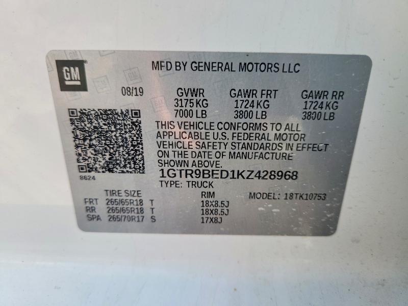 Продаж на аукціоні авто 2019 Gmc Sierra1500, vin: 1GTR9BED1KZ428968, номер лоту: 51814786
