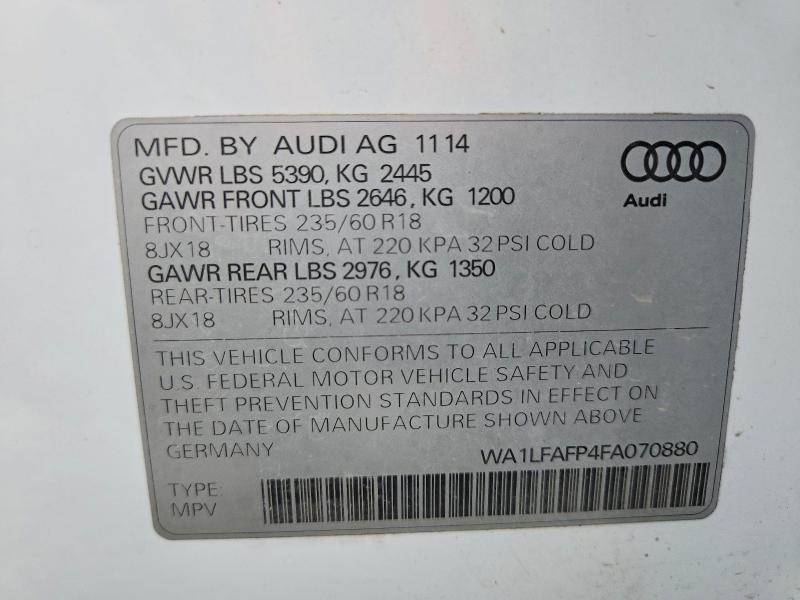Продаж на аукціоні авто 2015 Audi Q5, vin: WA1LFAFP4FA070880, номер лоту: 53997056