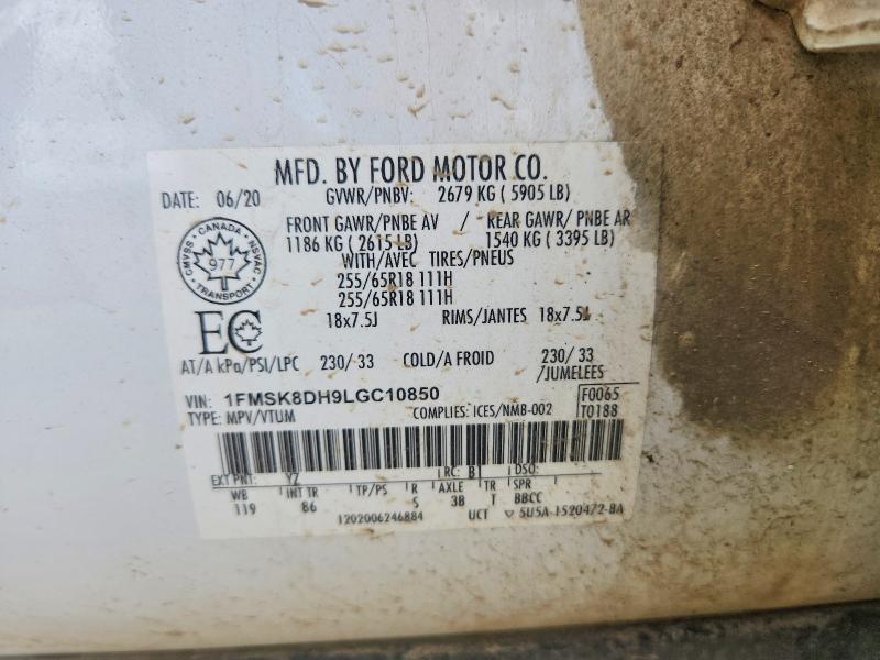 Auction sale of the 2020 Ford Explorer, vin: 1FMSK8DH9LGC10850, lot number: 54891326