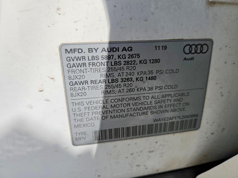 2020 Audi Q5 E მანქანა იყიდება აუქციონზე, vin: WA1E2AFY7L2043854, აუქციონის ნომერი: 50638496