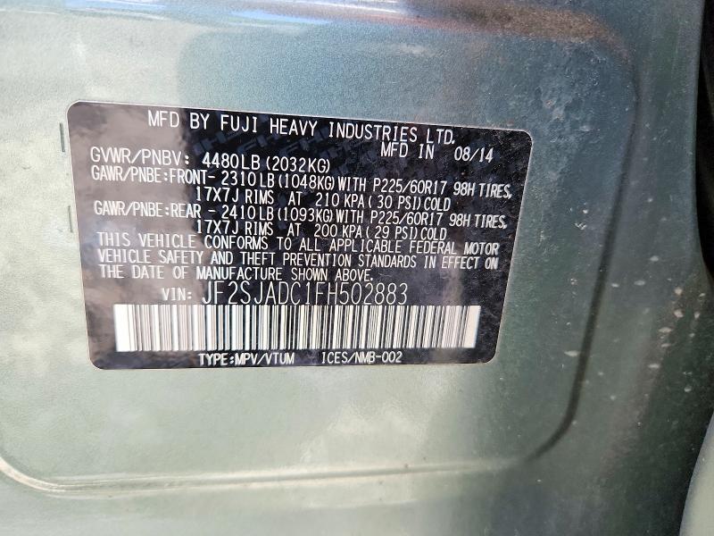 Продажа на аукционе авто 2015 Subaru Forester, vin: JF2SJADC1FH502883, номер лота: 51588246