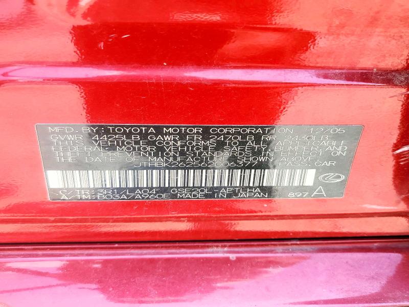 Aukcja sprzedaży 2006 Lexus Is, vin: JTHBK262562006377, numer aukcji: 55426166