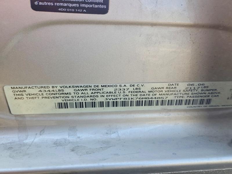Aukcja sprzedaży 2006 Volkswagen Jetta, vin: 3VWPF81K76M844857, numer aukcji: 54349526