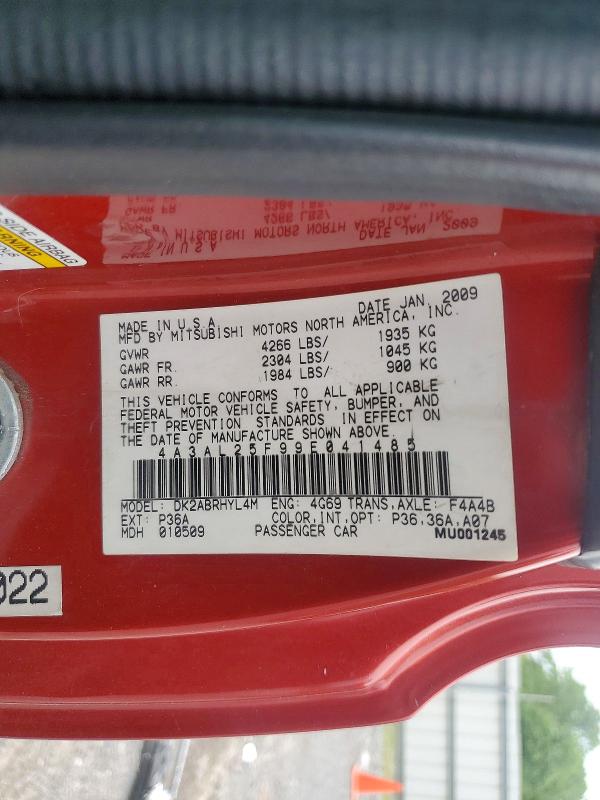 Продаж на аукціоні авто 2009 Mitsubishi Eclipse, vin: 4A3AL25F99E041485, номер лоту: 53329476