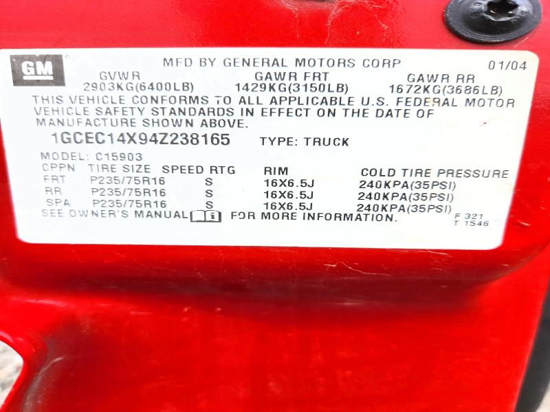 Продаж на аукціоні авто 2004 Chevrolet Silverado, vin: 1GCEC14X94Z238165, номер лоту: 53824326