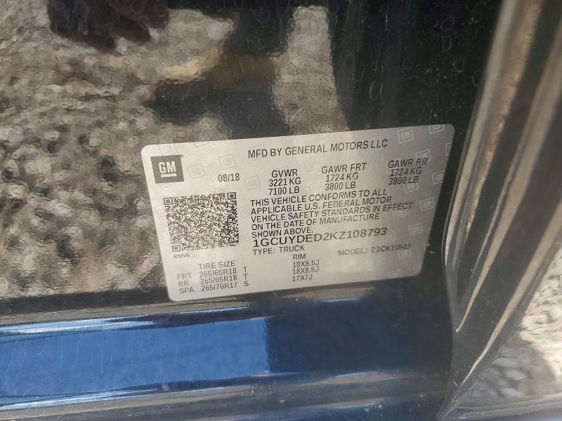 Продаж на аукціоні авто 2019 Chevrolet Silverado, vin: 1GCUYDED2KZ108793, номер лоту: 54986936