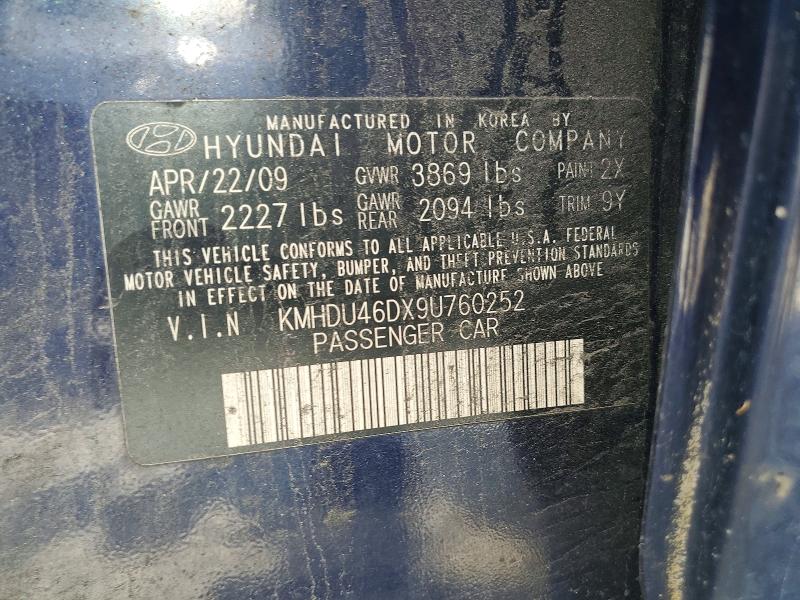 54222656 :رقم المزاد ، KMHDU46DX9U760252 vin ، 2009 Hyundai Elantra مزاد بيع