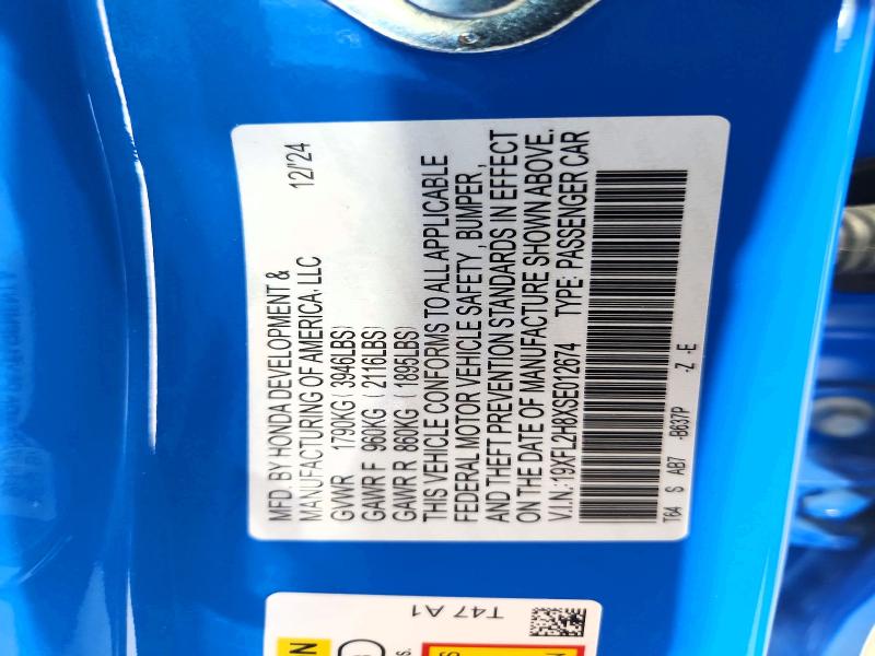Продаж на аукціоні авто 2025 Honda Civic, vin: 19XFL2H8XSE012674, номер лоту: 53558246