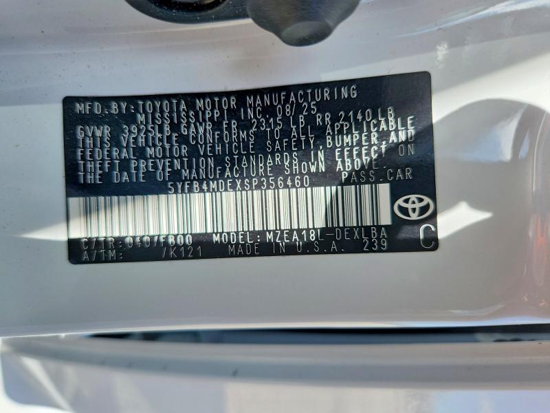 Aukcja sprzedaży 2025 Toyota Corolla, vin: 5YFB4MDEXSP356460, numer aukcji: 53260986