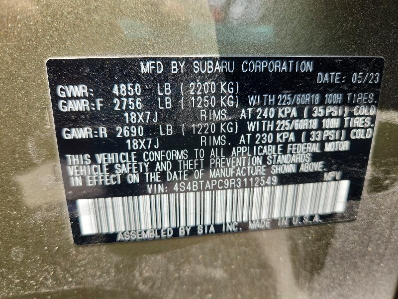2024 Subaru Outback მანქანა იყიდება აუქციონზე, vin: 4S4BTAPC9R3112549, აუქციონის ნომერი: 52138366
