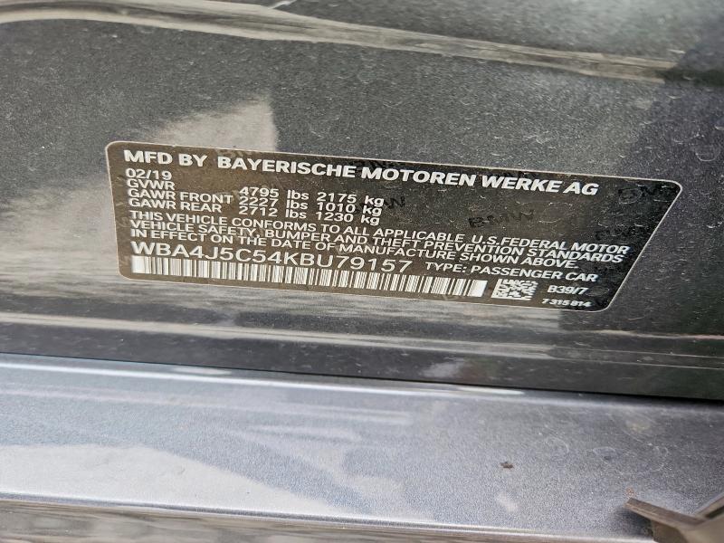 55191026 :رقم المزاد ، WBA4J5C54KBU79157 vin ، 2019 Bmw 440i مزاد بيع