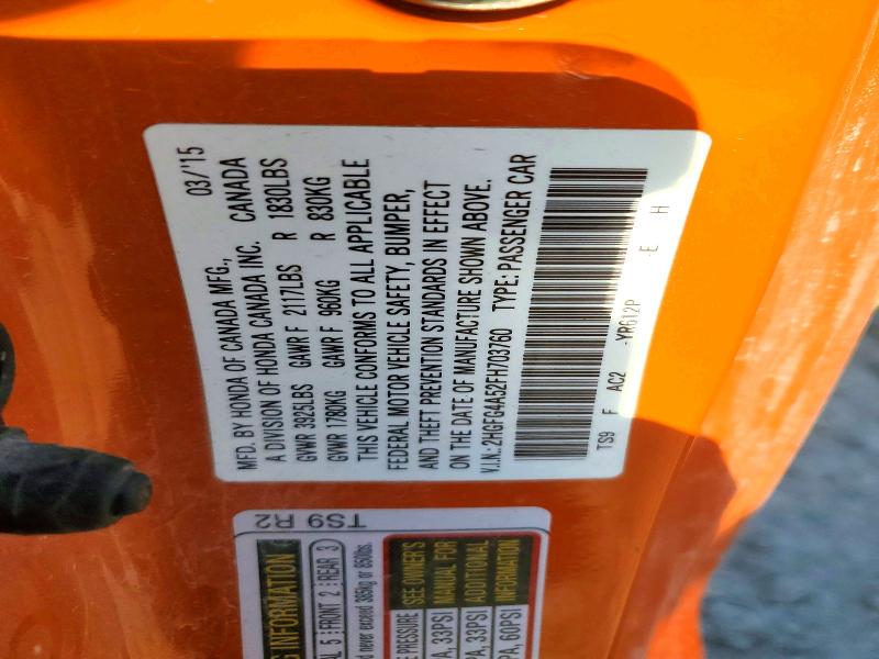 Aukcja sprzedaży 2015 Honda Civic, vin: 2HGFG4A52FH703760, numer aukcji: 51562726