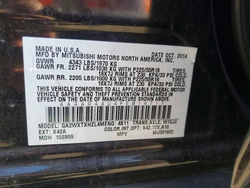 Aukcja sprzedaży 2015 Mitsubishi Outlander Sport, vin: 4A4AR4AU4FE014717, numer aukcji: 52878596