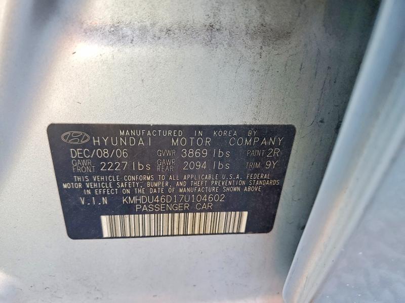 Aukcja sprzedaży 2007 Hyundai Elantra, vin: KMHDU46D17U104602, numer aukcji: 54110996