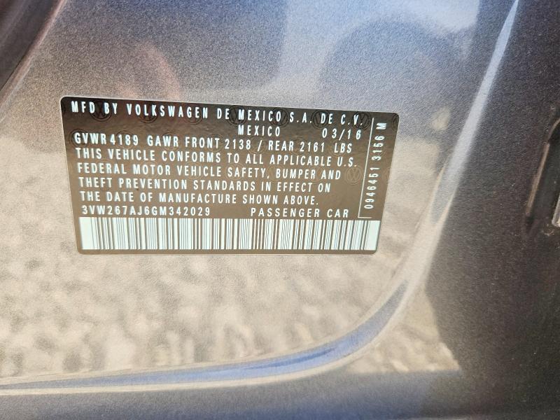 52854956 :رقم المزاد ، 3VW267AJ6GM342029 vin ، 2016 Volkswagen Jetta مزاد بيع