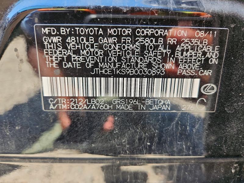 Aukcja sprzedaży 2011 Lexus Gs, vin: JTHCE1KS9B0030893, numer aukcji: 53386446