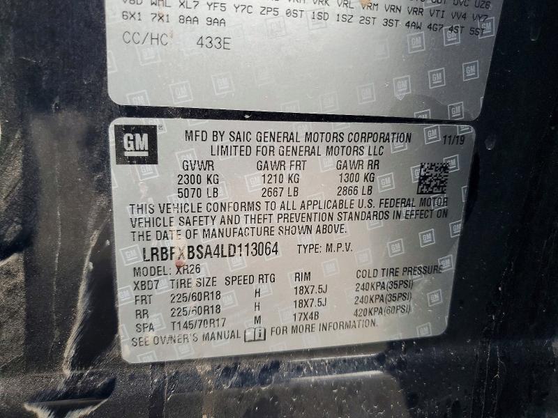 Auction sale of the 2020 Buick Envision, vin: LRBFXBSA4LD113064, lot number: 52805586