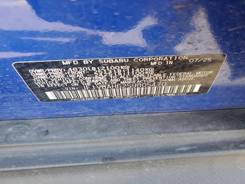 Aukcja sprzedaży 2025 Subaru Wrx, vin: JF1VBAH62S9805470, numer aukcji: 52536366
