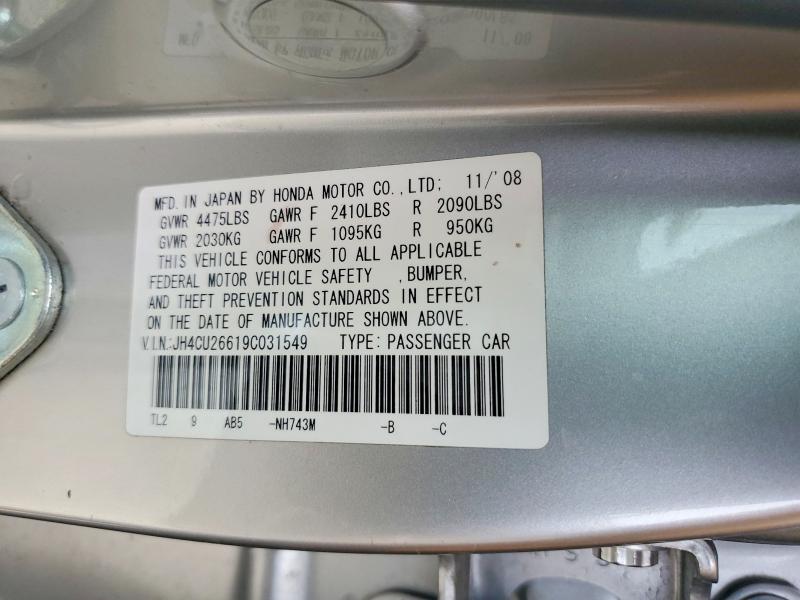 2009 Acura Tsx მანქანა იყიდება აუქციონზე, vin: JH4CU26619C031549, აუქციონის ნომერი: 53942716