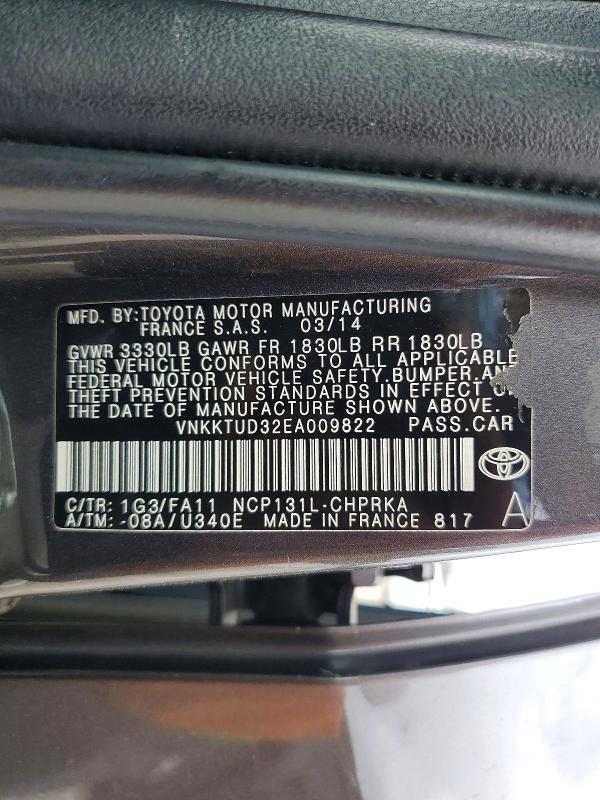 54557526 :رقم المزاد ، VNKKTUD32EA009822 vin ، 2014 Toyota Yaris مزاد بيع