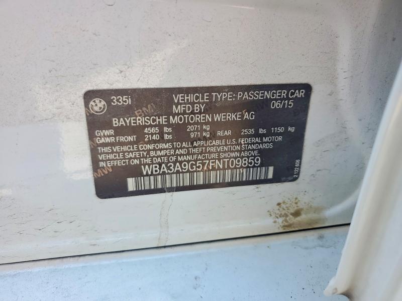 2015 Bmw 335 მანქანა იყიდება აუქციონზე, vin: WBA3A9G57FNT09859, აუქციონის ნომერი: 55233676