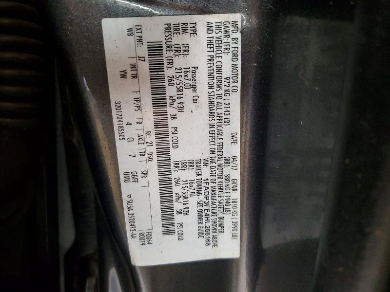2017 Ford Focus მანქანა იყიდება აუქციონზე, vin: 1FADP3FE4HL266168, აუქციონის ნომერი: 53905976