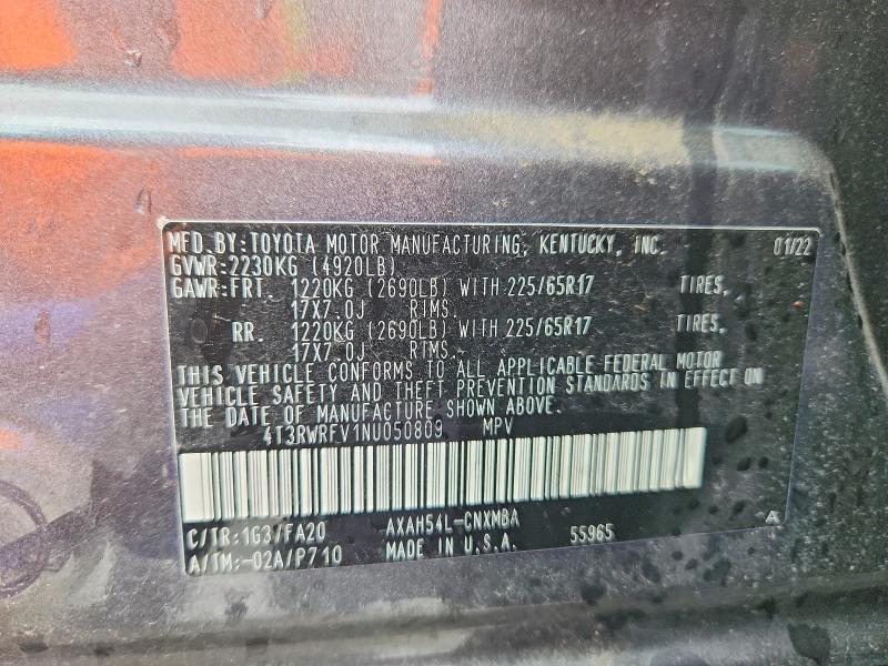 2022 Toyota Rav4 მანქანა იყიდება აუქციონზე, vin: 4T3RWRFV1NU050809, აუქციონის ნომერი: 54102786