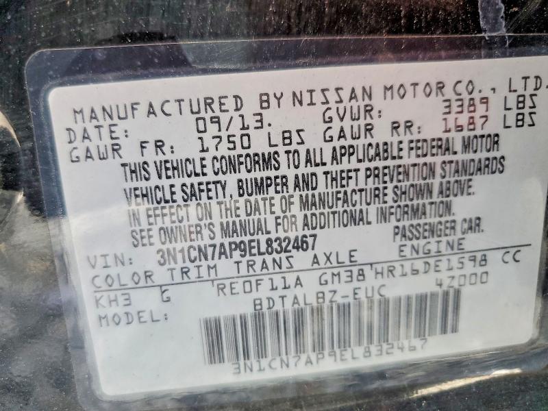 Продаж на аукціоні авто 2014 Nissan Versa, vin: 3N1CN7AP9EL832467, номер лоту: 55191706