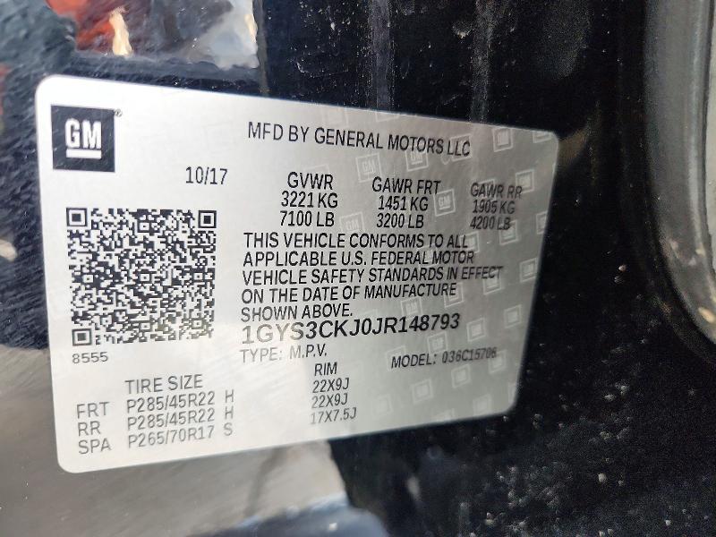 2018 Cadillac Escalade მანქანა იყიდება აუქციონზე, vin: 1GYS3CKJ0JR148793, აუქციონის ნომერი: 54479166