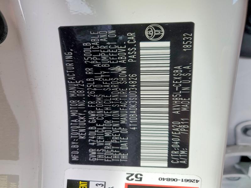 52736416 :رقم المزاد ، 4T1DBADK3SU034826 vin ، 2025 Toyota Camry مزاد بيع