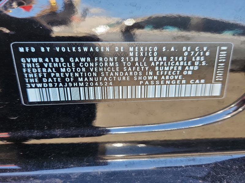 2017 Volkswagen Jetta მანქანა იყიდება აუქციონზე, vin: 3VWDB7AJ9HM204524, აუქციონის ნომერი: 54990266